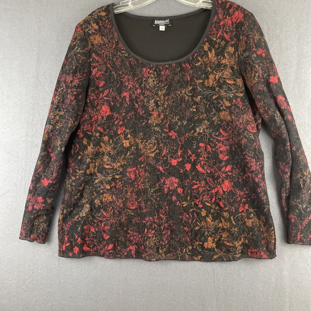 Dark Floral Stretchy Top Woman’s 1X Sheer Long Sleeve Whimsigoth Gothic